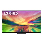 Een vooraanzicht van de LG QNED TV met invulbeeld en productlogo op