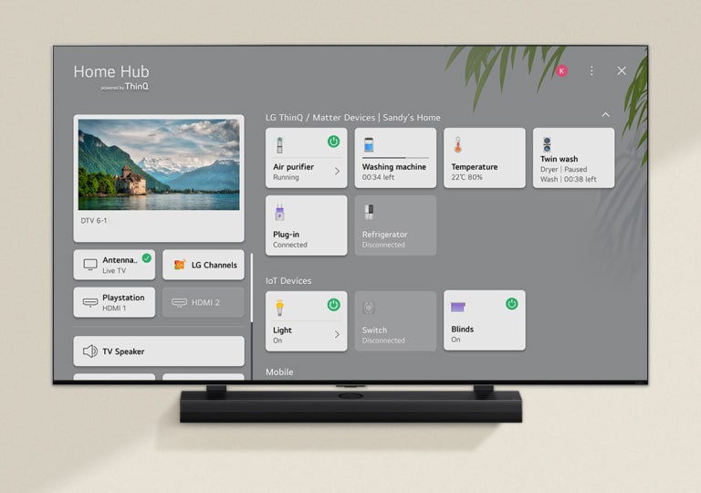 Pilot skierowany na LG TV przedstawiający ustawienia po prawej stronie ekranu.