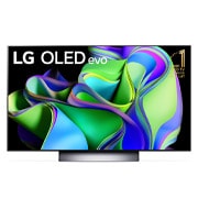 Widok z przodu telewizora LG OLED evo, napis Od 10 lat telewizor OLED nr 1 na świecie oraz soundbar pod spodem. 