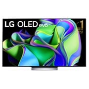 Widok z przodu telewizora LG OLED evo, napis Od 10 lat telewizor OLED nr 1 na świecie oraz soundbar pod spodem. 