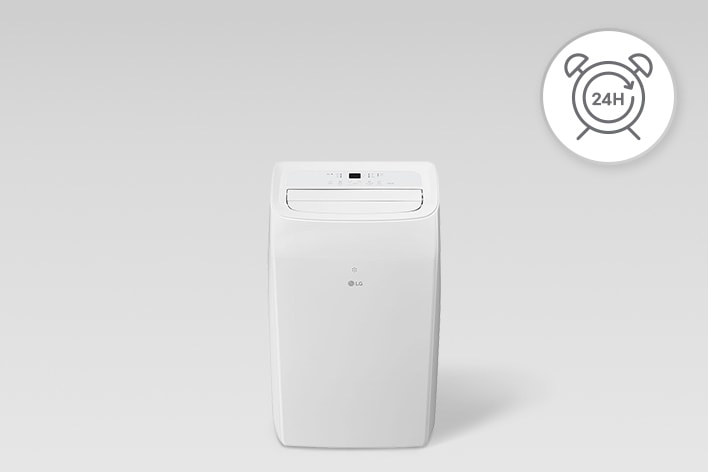 Przenośny klimatyzator LG z ikoną 24 h informującą o funkcji 24-godzinnego timera.