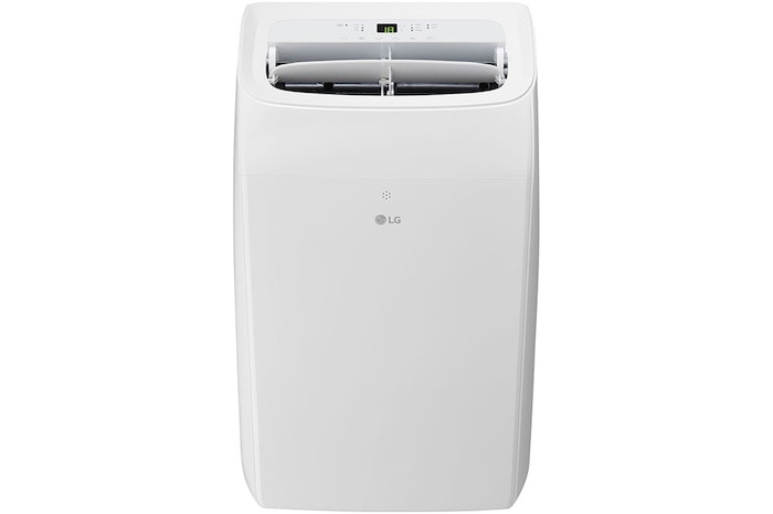 Widok z przodu przenośnego klimatyzatora LG 2,64kW P9NC09TSED0 z otwartym wylotem powietrza.