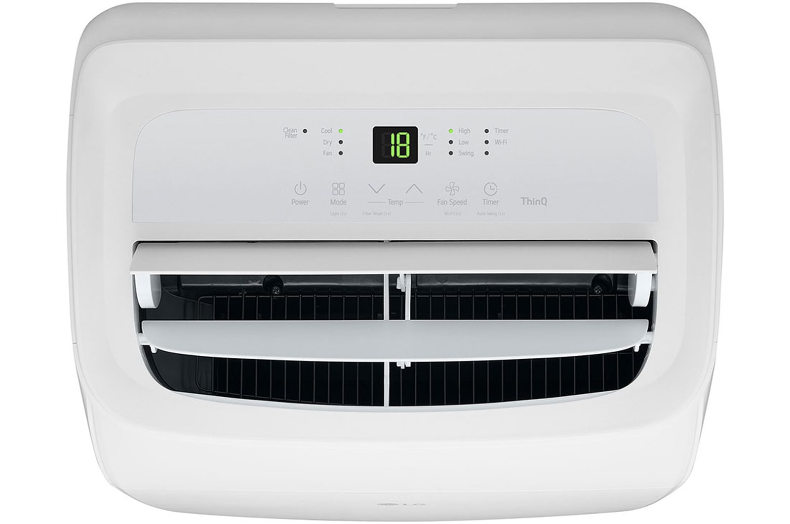 Górny wylot powietrza z widocznymi kratkami nawiewu w przenośnym klimatyzatorze LG 2,64kW P9NC09TSED0.