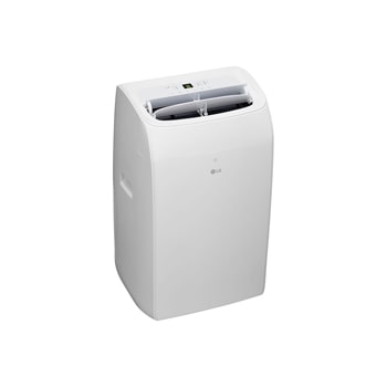Ujęcie pod kątem z przodu przenośnego klimatyzatora LG 2,64kW P9NC09TSED0 z otwartym wylotem powietrza.