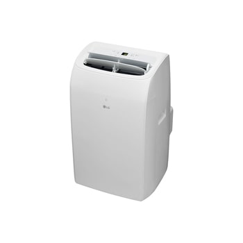 Ujęcie pod kątem z tyłu przenośnego klimatyzatora LG 2,64kW P9NC09TSED0 z otwartym wylotem powietrza.