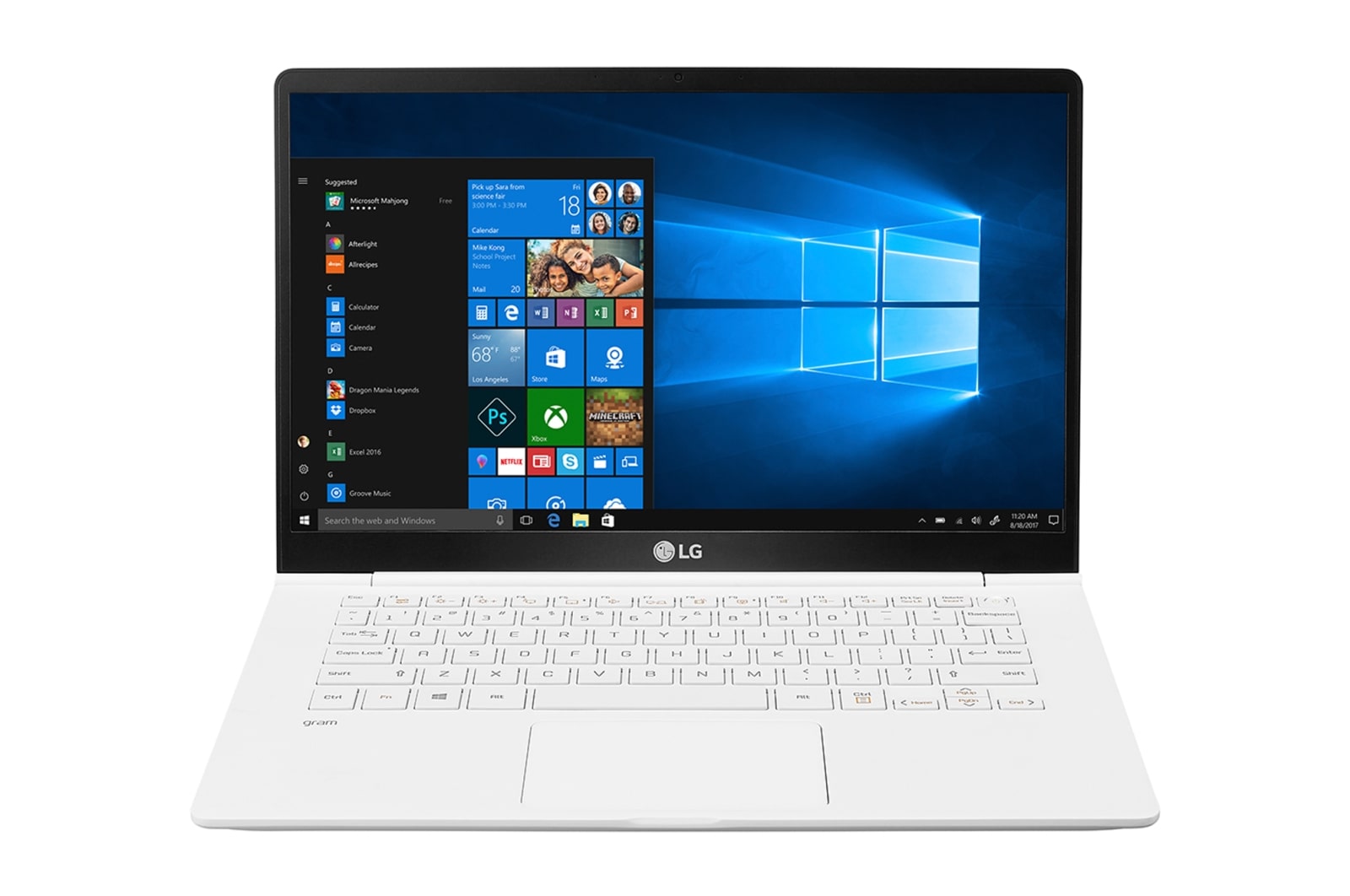 LG gram 14&#34; - Biały, SSD 256GB, Waga 995g, Czas pracy do 23.5 godz, Intel® Core™ i5-8265U. 14Z990-V - widok z przodu