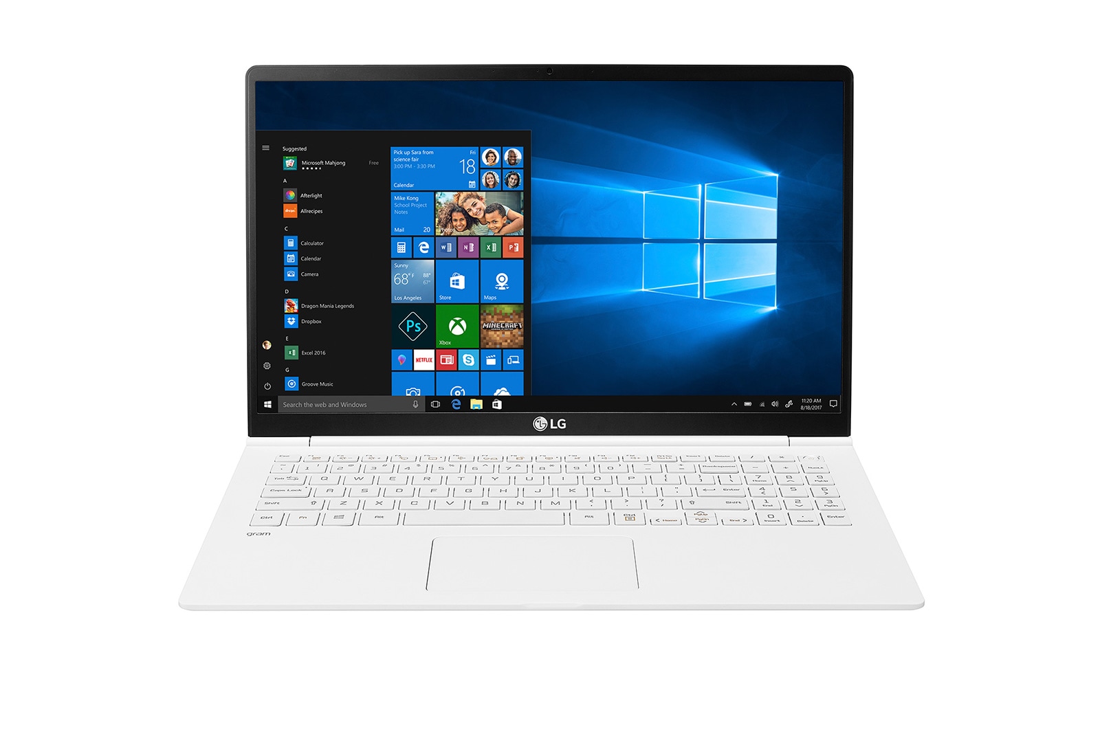 LG gram 15,6&#34; - Biały, SSD 512GB, Waga 1099g, Czas pracy do 21.5 godz, Intel® Core™ i5-8265U. 15Z990-V - widok z przodu