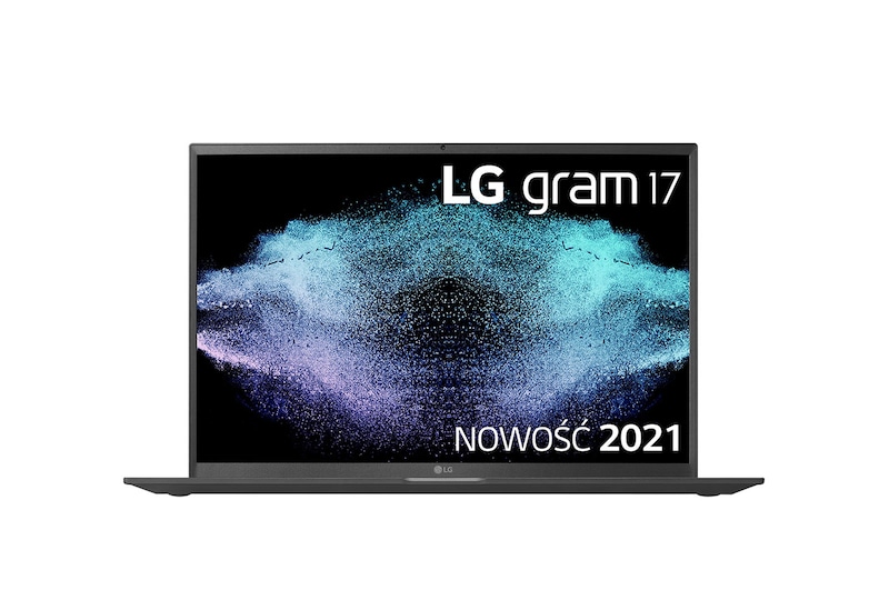 Front view of Laptop LG gram 17'' 2021, Windows 11 Home, SSD 512GB, 16GB, Intel Evo z procesorem Intel® Core™ i5 11. generacji, 17Z90P-G, kolor czarny 17Z90P-G.AA65Y