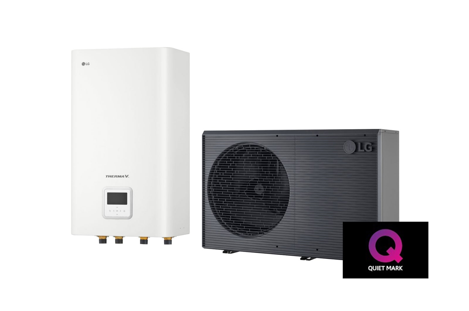 Pompa ciepła powietrze-woda LG THERMA V, czarna jednostka zewnętrzna zaprojekowana z falowaną przednią kratą