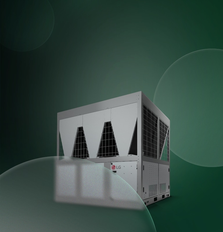 LG Inverter Scroll Chiller na zielonym tle 