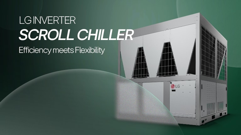 LG Inverter Scroll Chiller na zielonym tle 