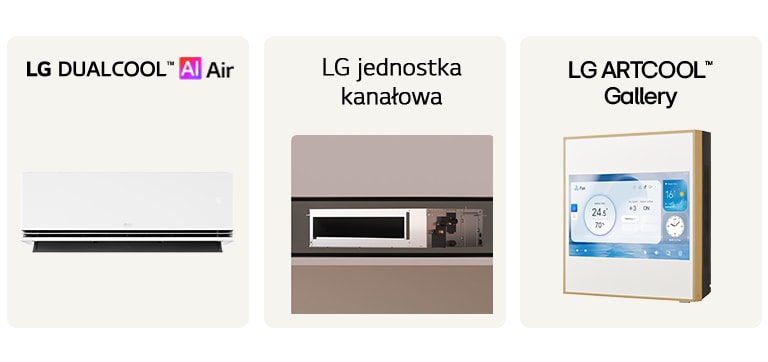 Linia produktowa klimatyzacji LG: DUALCOOL AI Air, jednostka kanałowa oraz ARTCOOL Gallery