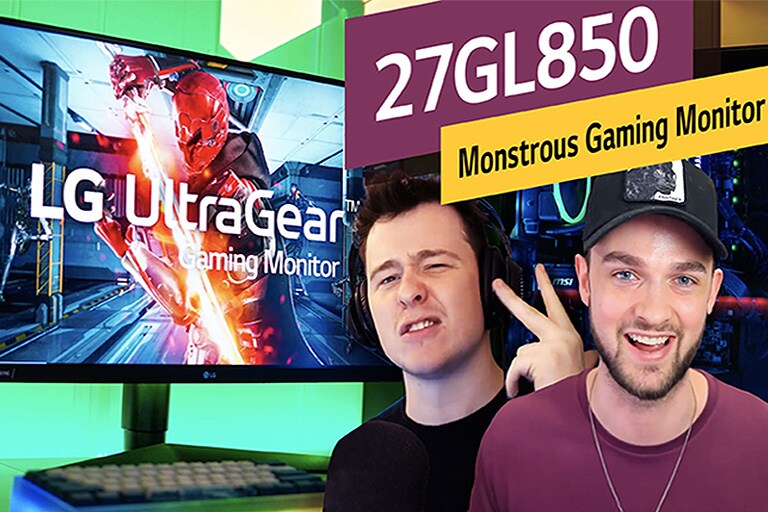 zdjęcie influencerów (ali-a i muselk) z monitorem 27GL850