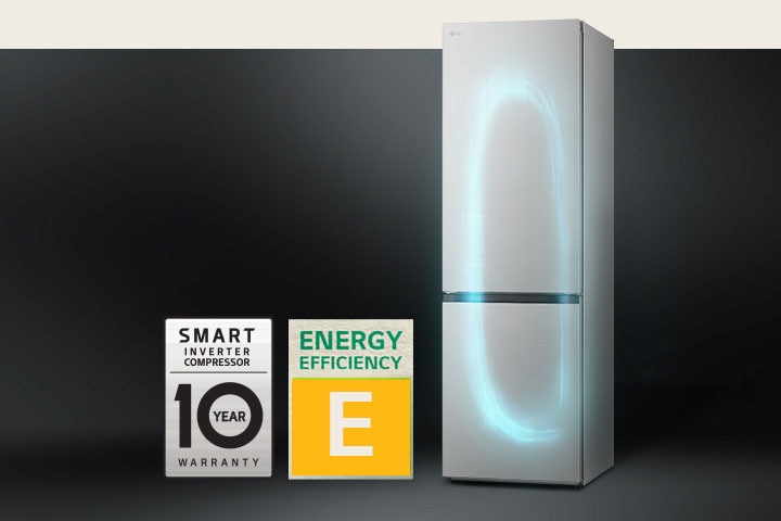 Lodówka z wydajnym systemem chłodzenia dzięki Smart Inverter Compressor i 10-letnią gwarancją na sprężarkę.