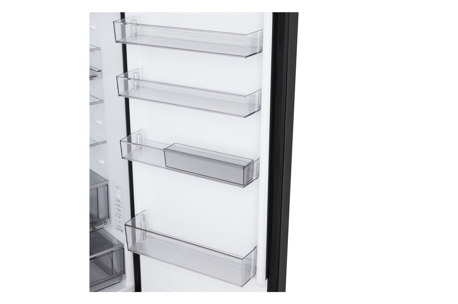 Widok z przodu na lodówkę z zamrażarką LG (GBBSJ20EPY), przedstawiający otwór wentylacyjny DoorCooling+™