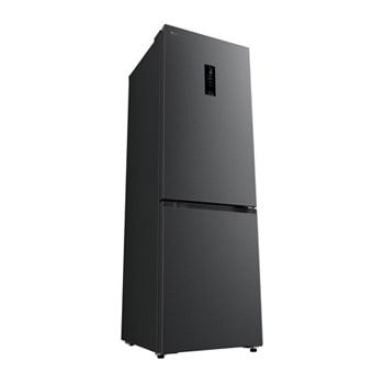 Lodówka z zamrażarką LG (gbbsj11dep) wbudowana w ciemnobrązowe szafki, z oknem i sofą po lewej stronie oraz zlewozmywakiem po prawej