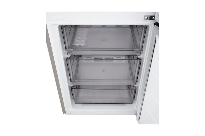 Widok z przodu na lodówkę z zamrażarką LG (GBBSJ20EPY), przedstawiający otwór wentylacyjny DoorCooling+™