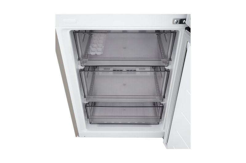 Widok z przodu na lodówkę z zamrażarką LG (GBBSJ20EPY), przedstawiający otwór wentylacyjny DoorCooling+™
