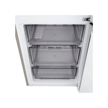 Widok z przodu na lodówkę z zamrażarką LG (GBBSJ20EPY), przedstawiający otwór wentylacyjny DoorCooling+™