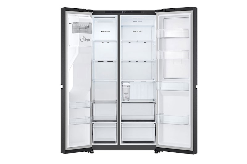 oba drzwi lodówki otwarte z przodu