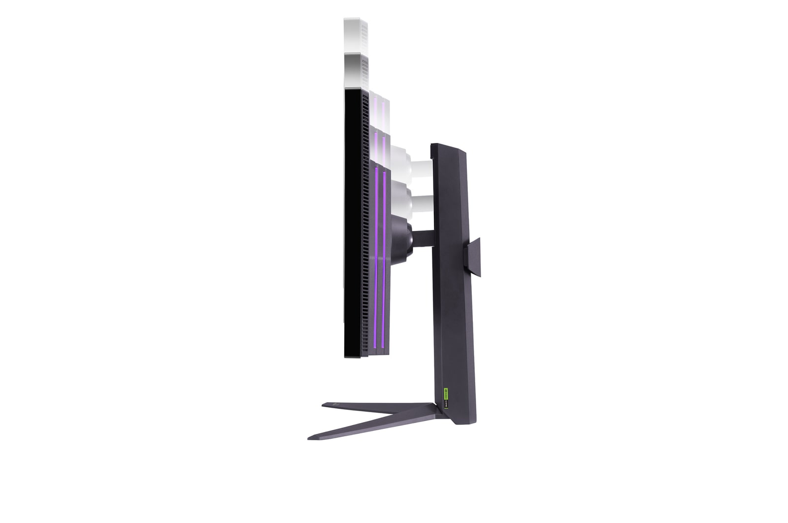 Side view of height adjustable stand with lights on