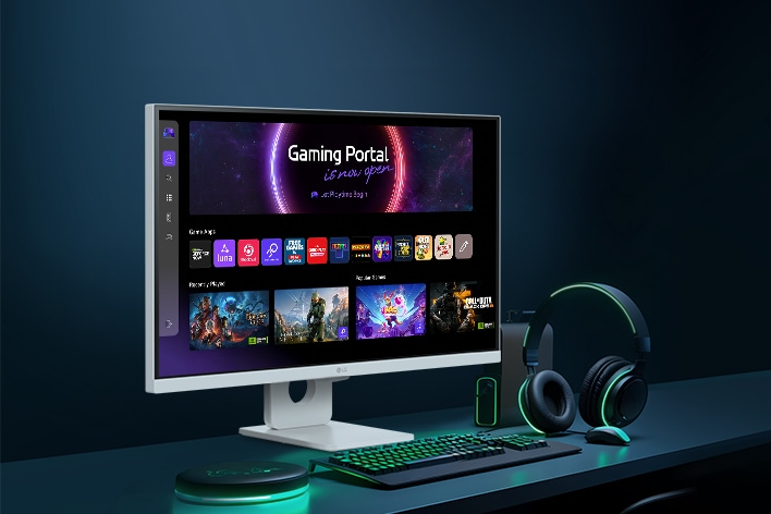 The LG Smart Monitor screen displays the game apps interface.