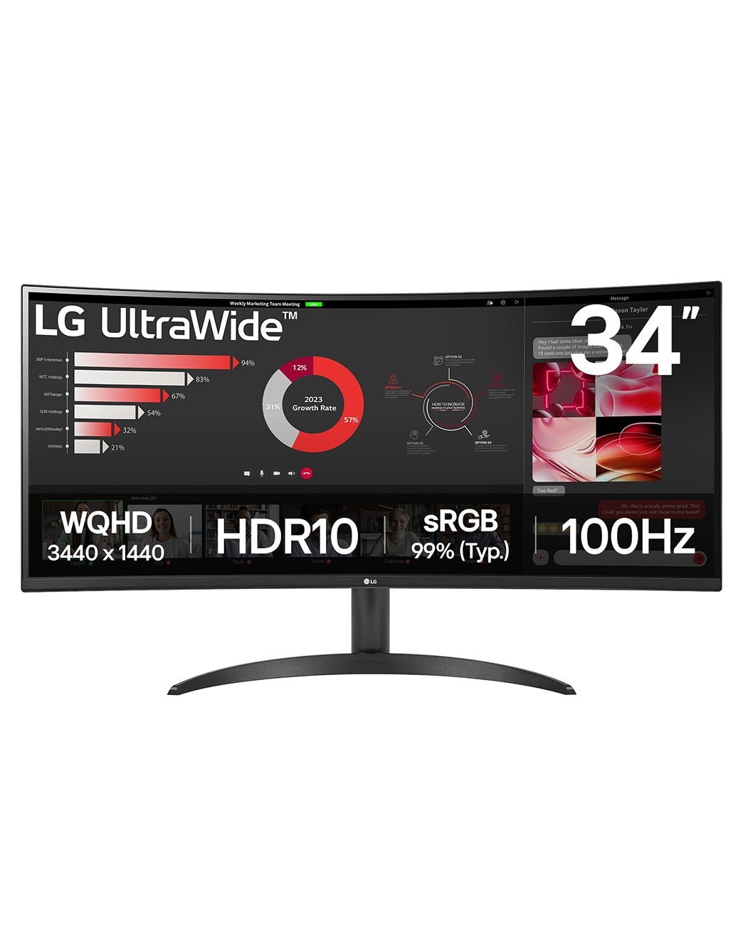 34-calowy zakrzywiony monitor UltraWide QHD - 34WR50QK-B | LG PL