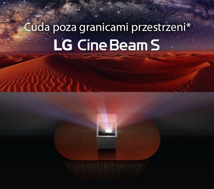 Obraz pustyni jest wyświetlany przez LG CineBeam.	