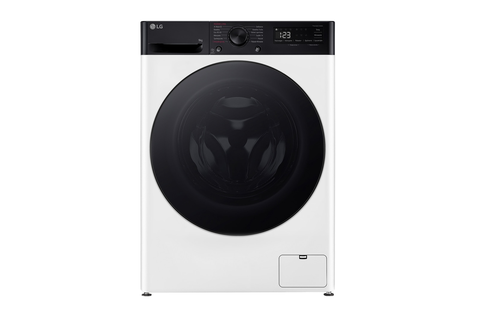 Front view of Pralka slim o pojemności do 9kg I Klasa A-10% I AI Wash I ThinQ Up | Steam |biała F2W9S50YH