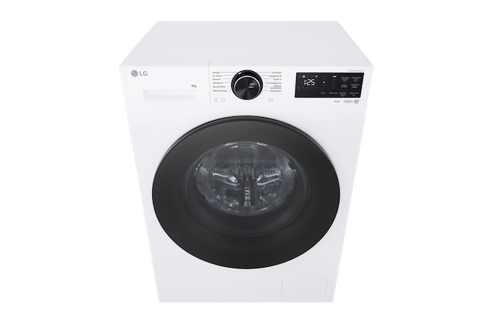 An image showing a washing machine in the living room with an A rating for energy efficiency next to it, consuming 30% less electricity