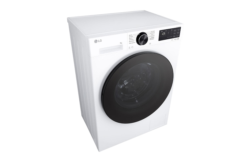 Interior shot featuring LG front load washing machine