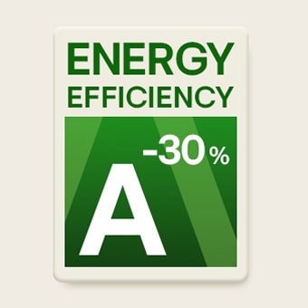 Obraz przedstawiający pralkę z klasą efektywności energetycznej A i zużyciem energii mniejszym o 30%	