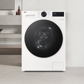 Interior shot featuring LG front load washing machine