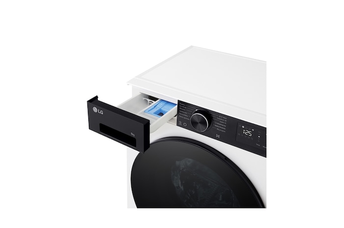 LG front load washing machine detecting the shirts in a laundry room