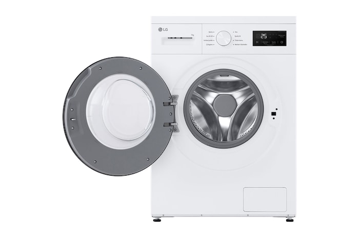 Obrázek otevřených dvířek pračky s předním plněním