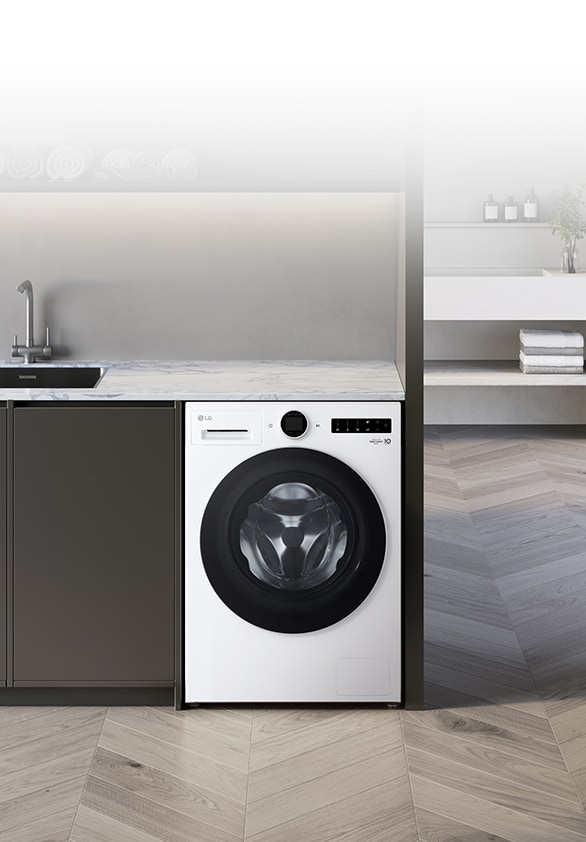 W przestrzeni znajduje się pralka.