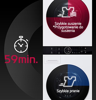 Animacja demonstruje proces prania i suszenia w ciągu godziny.