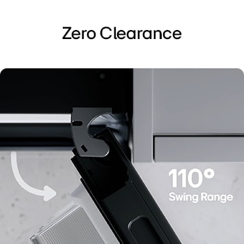 Bovenaanzicht van LG-koelkast met vriesvak (gbbs726cpy) met matzwarte koelkast aan de linkerkant en een kastwand aan de rechterkant