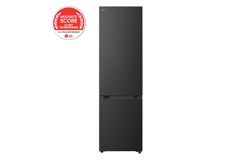 Vooraanzicht van 375L Koel-vriescombinatie Zwart | NatureFRESH™ | DoorCooling+™ | LinearCooling™ |LG NL GBBS726CEV
