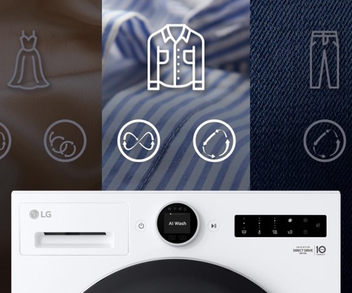 Image of white lg washing machine panel and three cleaning cycles.