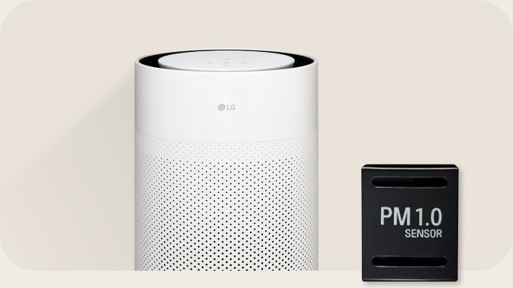 Purificador de aire LG con sensor PM 1.0 y pantalla LED circular, que proporciona un control preciso de la calidad del aire y una indicación del estado.	