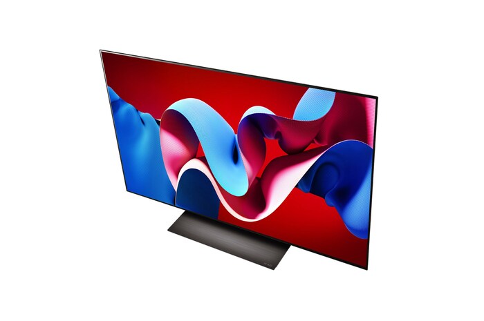 Vista inclinada de baixo da LG OLED evo TV, OLED C4