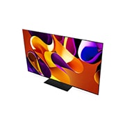 Vista lateral direita ligeiramente inclinada da LG OLED evo TV, OLED G4 na parede