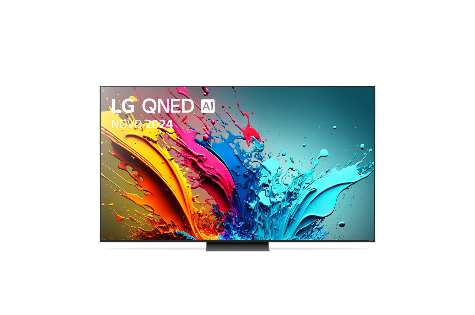 Vista frontal da LG NanoCell TV, NANO81 com texto da LG NanoCell, 2024 e o logótipo do webOS Re:New Program no ecrã