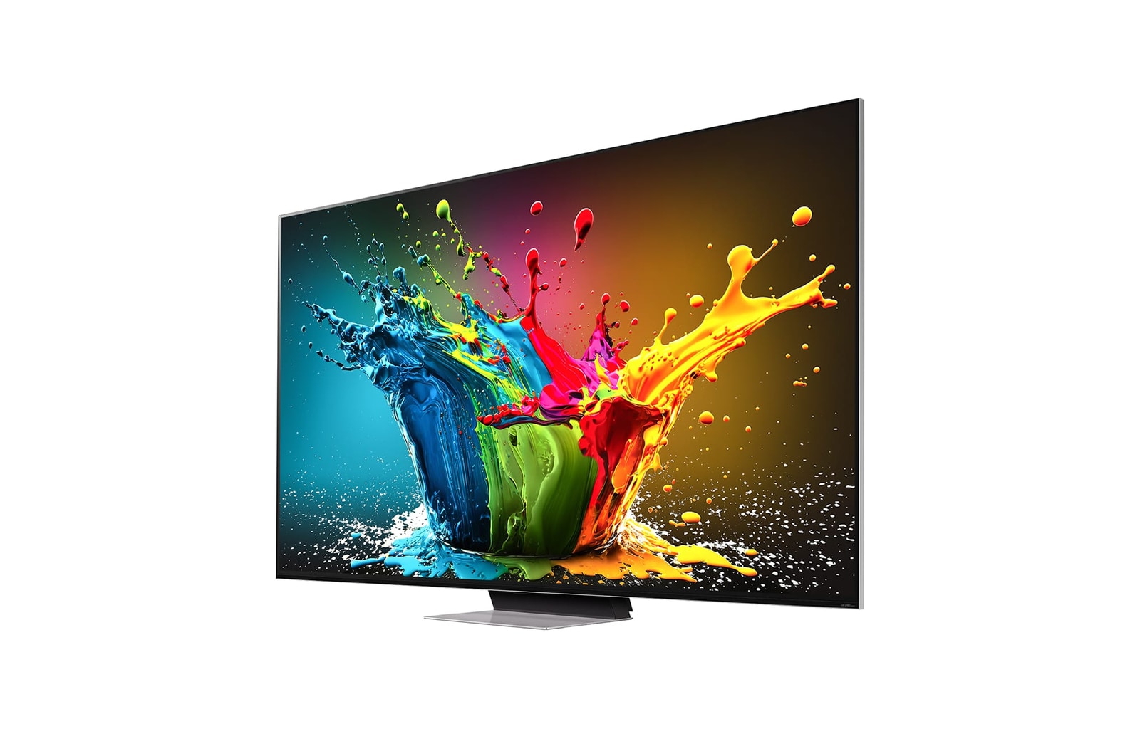 Vista lateral esquerda ligeiramente inclinada da LG QNED TV, QNED100