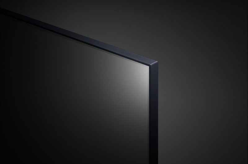 Imagem aproximada da borda superior da LG UHD TV, UT80