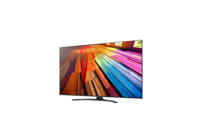 Vista lateral esquerda ligeiramente inclinada da LG UHD TV, UT80