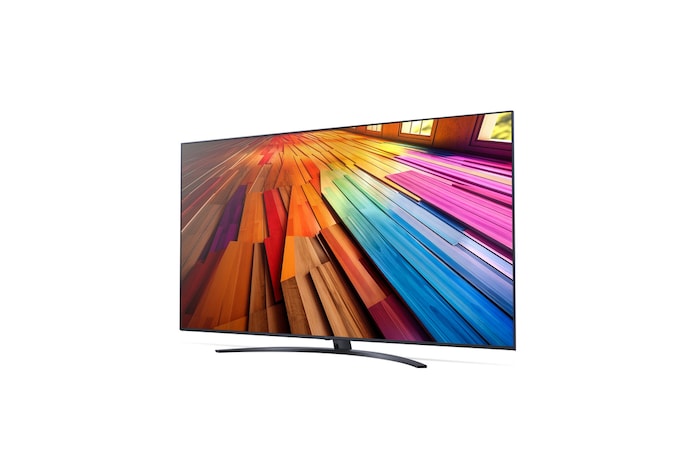 Vista lateral esquerda ligeiramente inclinada da LG UHD TV, UT80