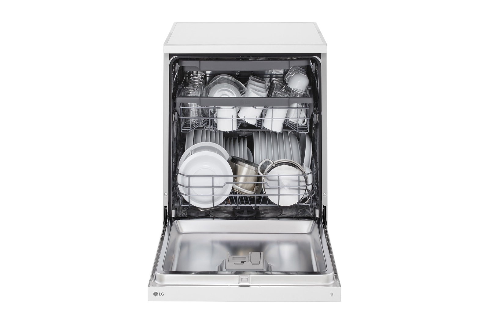 vista frontal com a porta aberta e pratos visíveis