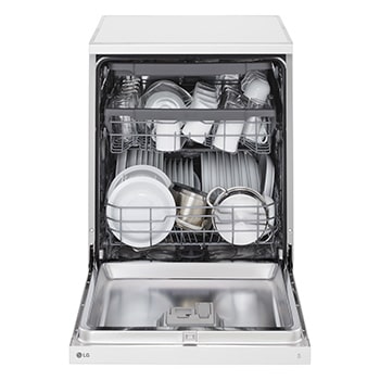 vista frontal com a porta aberta e pratos visíveis